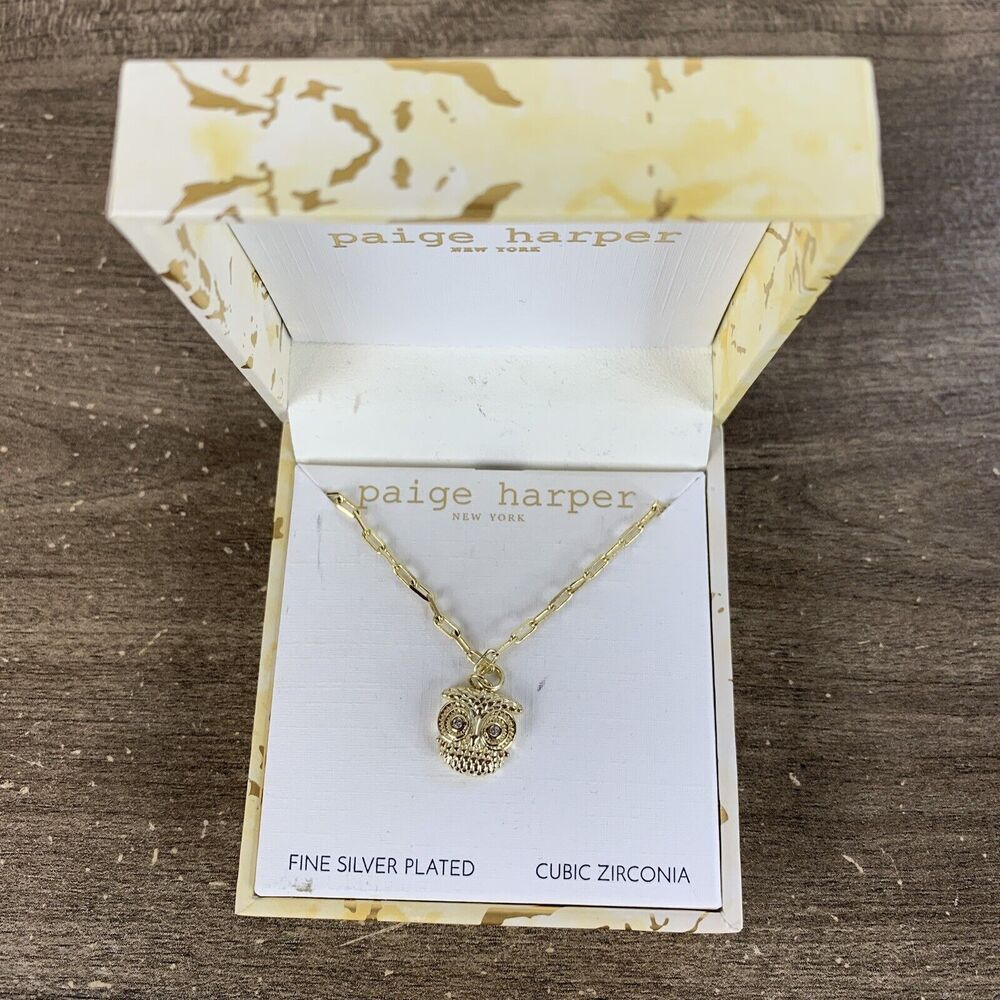 PAIGE HARPER Necklace Gold Tone Cubic Zirconia Fine Silver-Plated Owl Pendant